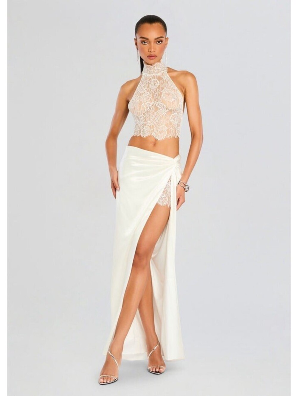 NWT $448 Retrofete Reeve White Satin Lace Bridal Wedding Rare Maxi Skirt Large